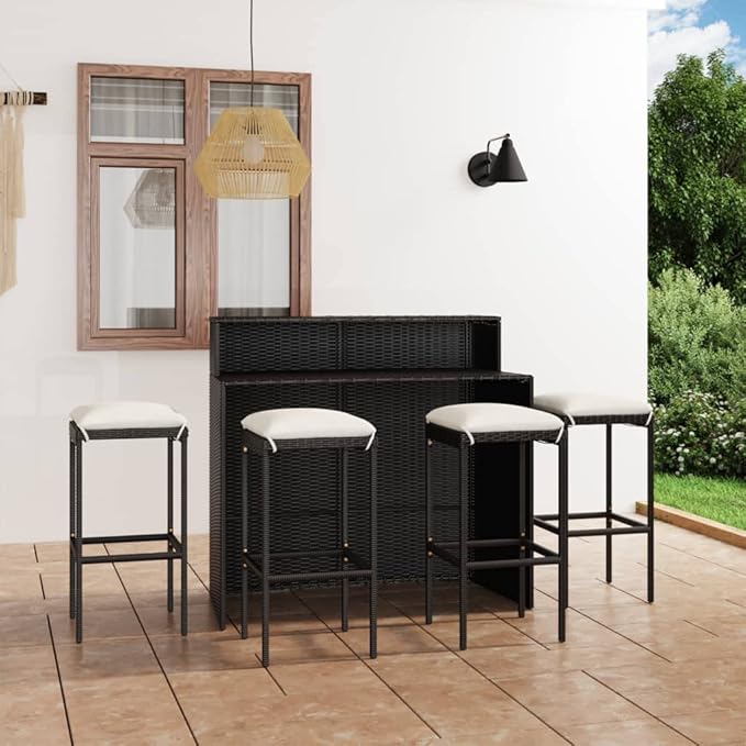 Patio Bar Set with Cushions,Garden Table and Chairs Sets,Garden Conversation Sets, Outdoor Patio Furniture,for Patio,Backyard,Garden,5 Piece Black