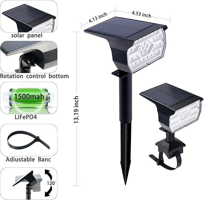 Solar Spot Lights Outdoor 2 Pack, RGB Color Changing & Warm White, 2-in-1 Stake & Strap Mounted Solar Lights, IP65 Waterproof, Auto On/Off Landscape Lighting for Garden, Yard, Tree, Wall