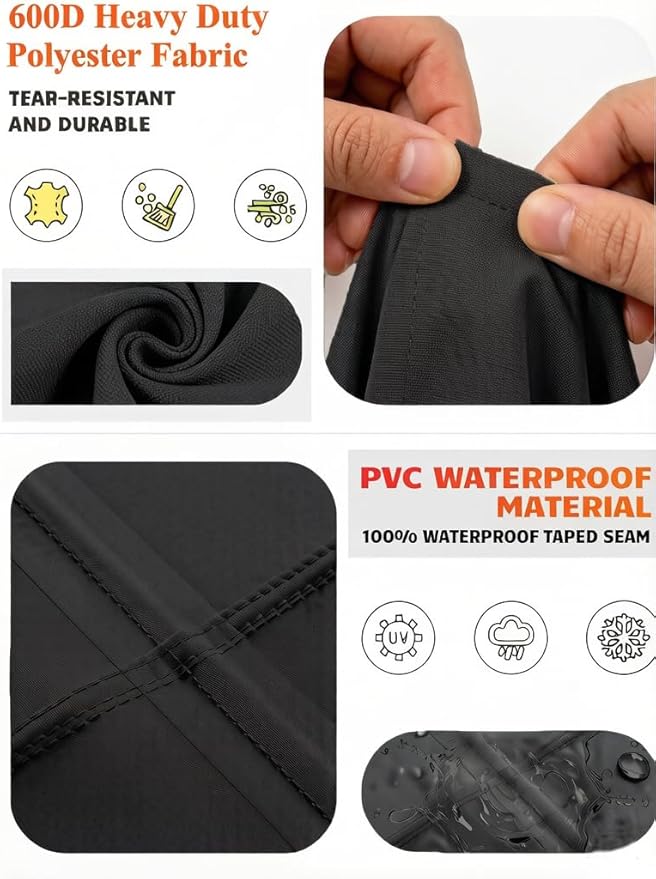 600D Heavy Duty Waterproof Patio Furniture Covers UV Resistant Rectangular Outdoor Table and Chair Covers 90" Wx 62" D x 28" H Black