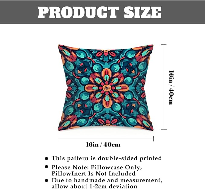 16x16 Inch Outdoor Pillow Covers Set of 2 Waterproof Throw Pillow Covers Decorative Couch Cushion Covers Boho Mandala Floral Square Pillowcases Protectors for Patio Garden Sofa