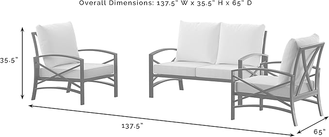 Crosley Furniture Kaplan 3-Piece Outdoor Loveseat Patio Furniture Set, Conversation Sets for Porch, Deck, Oiled Bronze with Oatmeal Cushions