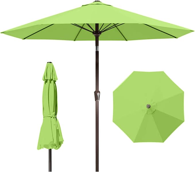 9ft Patio Umbrella with Push Button Tilt and Crank,Outdoor Market Table Umbrella UV Protection 8 Sturdy Ribs for Backyard,Garden,Pool,Deck(Apple Green)