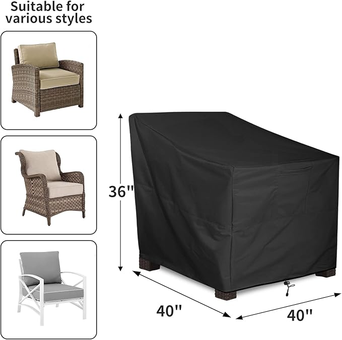 ALSTER Patio Chair Covers Waterproof, Outdoor Chair Covers(40" L x 40" W x 36" H), Durable and Waterproof Black Furniture Covers for Lounge Deep Seat, Rain Snow Dust Wind-Proof