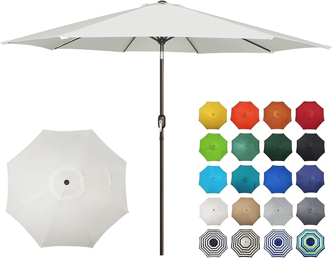Blissun 10FT Outdoor Patio Umbrella, Outdoor Table Umbrella, Yard Umbrella, Market Umbrella with 8 Sturdy Ribs, Push Button Tilt and Crank