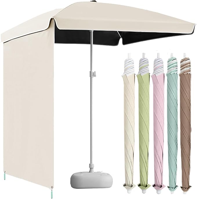 Foldable Outdoor Umbrella With Side Curtain For Privacy And Sun Protection, Patio Umbrella, For Beach Patio Garden Poolside Backyard(Apricot,Enlarged version)