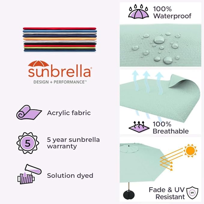 Midtown Umbrellas Push & Pop 8 Ft Patio Umbrellas with Push & Pop Mechanism, Fiberglass Ribs & Sunbrella Fabric – Outdoor Umbrella for Deck, Pool, Cafés and Hotels – Canvas Glacier Canopy, Black Pole