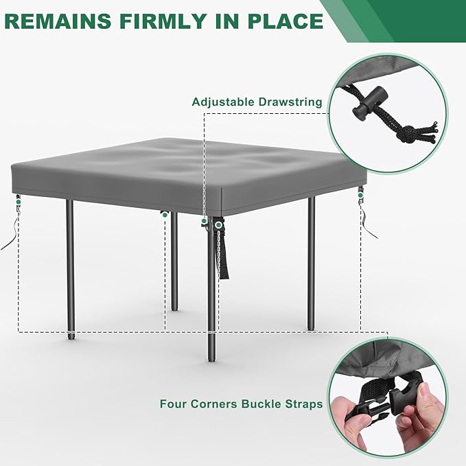 M METERXITY Square Patio Table Cover, 55"L x 55"W x 4"H Rectangular Table Cover for Outdoor Furniture, All-Weather/Waterproof/UV-Resistant, Patio Furniture Protector [Grey]