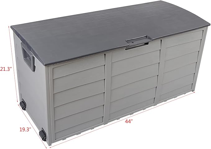 75 Gallon 260L Outdoor Plastic Storage Deck Box, Grey Weather Resistant Patio Storage Container with Wheels & Lockable Lid, for Tools, Cushions, Toys, Garden Supplies
