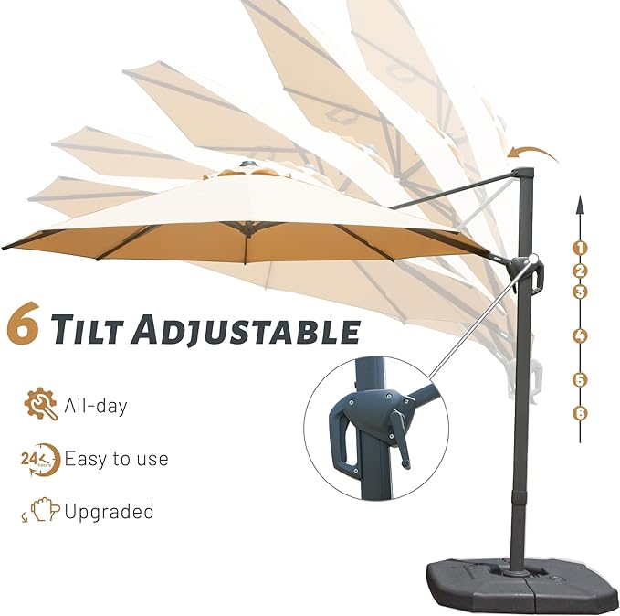 Domi 10FT Cantilever Patio Umbrella, Aluminum Windproof Outdoor Umbrella with 360°Rotation, Round Offset Sun Shade Umbrella for Outside Deck Backyard Garden Pool, Beige