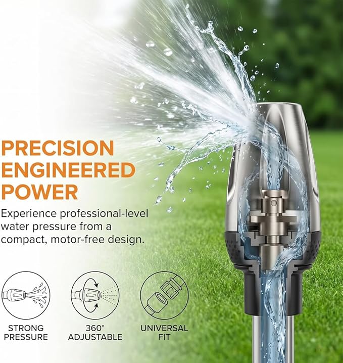 Pressure Washer with Stainless Steel Long Handle, 3 Adjustable Spray Modes, Suitable for Car Washing, Garden Watering, Window Cleaning