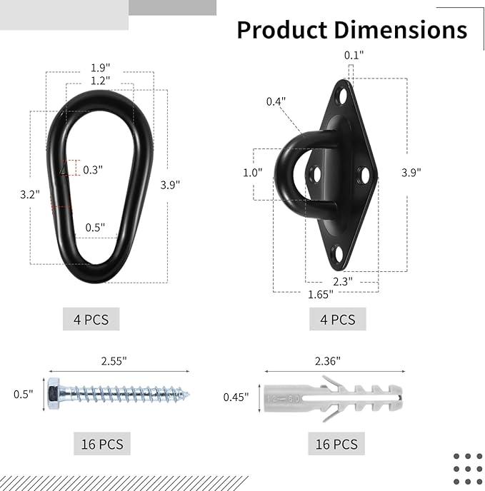 4 PCS Hammock Hooks with Mountaineering Buckles, Stainless Steel Hanging Kits, Hammock Hooks Heavy Duty Kits with Screws, Hammock Hooks for Wall Ceiling Mount Indoor Outdoor