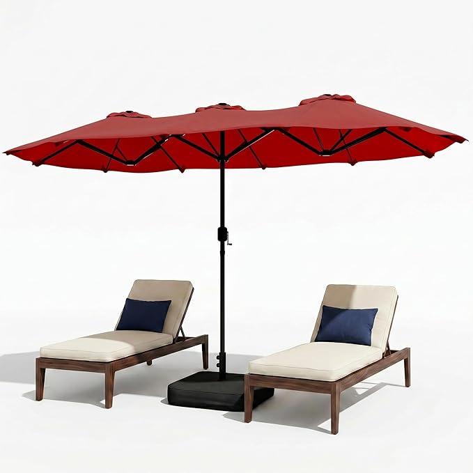 Vongrasig 15FT Large Patio Umbrella with Base Included, Outdoor Double sided Umbrellas with Crank Handle, Rectangle Table Umbrella for Pool Lawn Garden Market