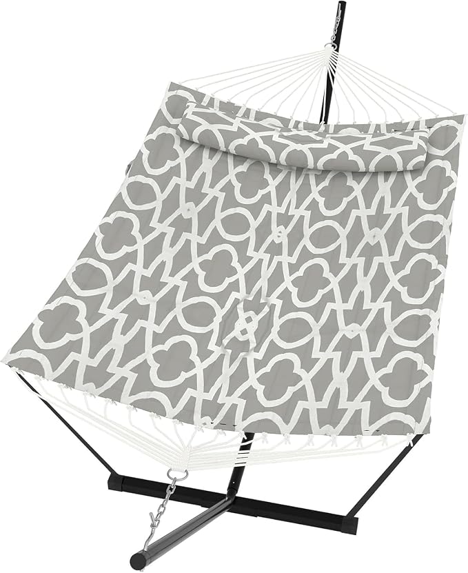  2 Person Hammock with Stand for Outside, Double Hammock with Stand and Pillow, Max 450 Lbs Capacity with Balance Rope, Large Hammock for Outdoor Patio Backyard Poolside