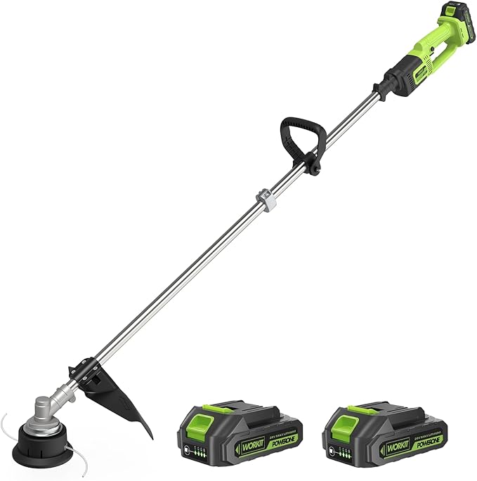 WORKIT 20V 14" Cordless String Trimmer - Brushless Motor Weed Wacker with 2×2.0Ah Batteries, 0.095" Dual Line Auto Feed, Lightweight Weed Eater for Lawn & Garden