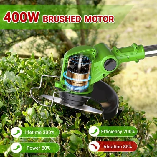 21V Electric Weed Wacker Cordless, Weed Eater Battery Powered, Weed Trimmer, Brush Cutter, Telescopic Handle, 3 Cutting Methods, Lawn Trimmer for Garden and Yard Lawn, 2 * 2.0Ah Batteries & Charger
