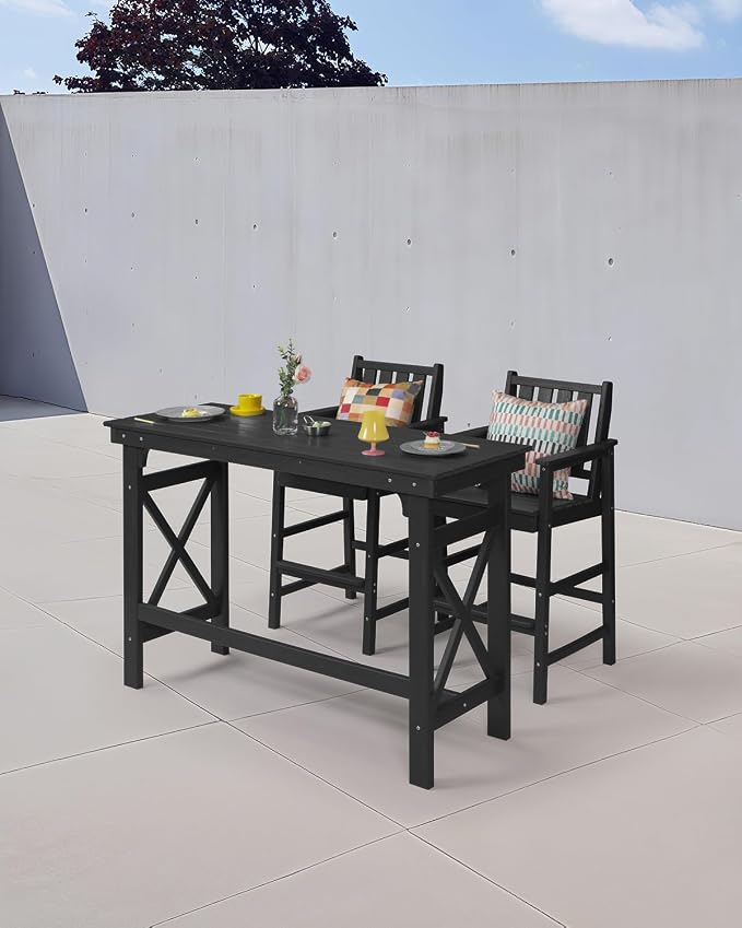 HDPE Patio Bar Table, 41" Rectangle Outdoor Bar Tables Counter Height Table, Adirondack Outdoor Bar Height Table, HDPE Outside Pub Tables for Balcony, Deck, Backyard, Poolside, Obsidian