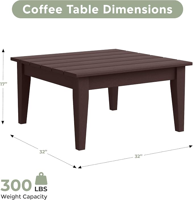 WestinTrends Ashore Outdoor Coffee Table, 32 Inch All Weather Poly Lumber Adirondack Patio Coffee Table Square Low Table, Dark Brown