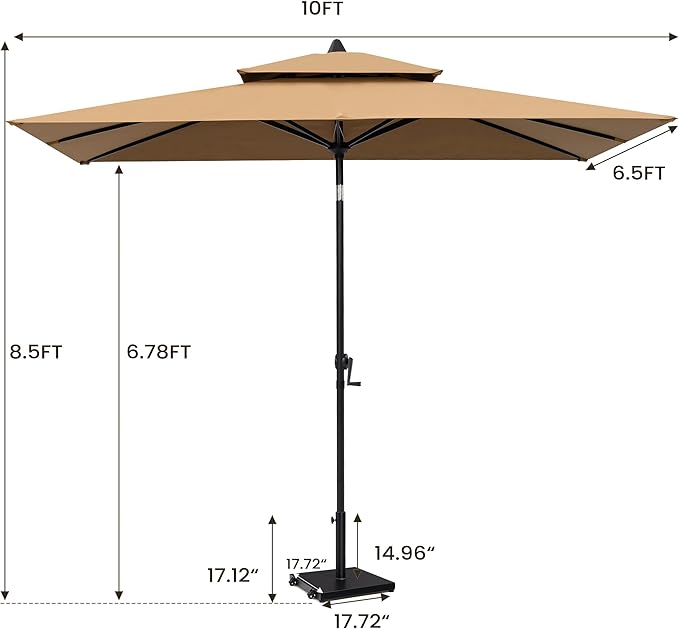 9-10ft Patio Umbrella with Base Included - Outdoor Table Umbrella with 2-Year Fade-Resistant Canopy, 43-lb Heavy-Duty Concrete Umbrella Stand with Wheel for Deck, Porch & Backyard