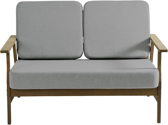 3 Pieces Patio Furniture Sets, Teak Wood Outdoor Sectional Furniture with Coffee Table, 5 Seats Patio Sofa Couch Conversation Set for Backyard Deck - Gray