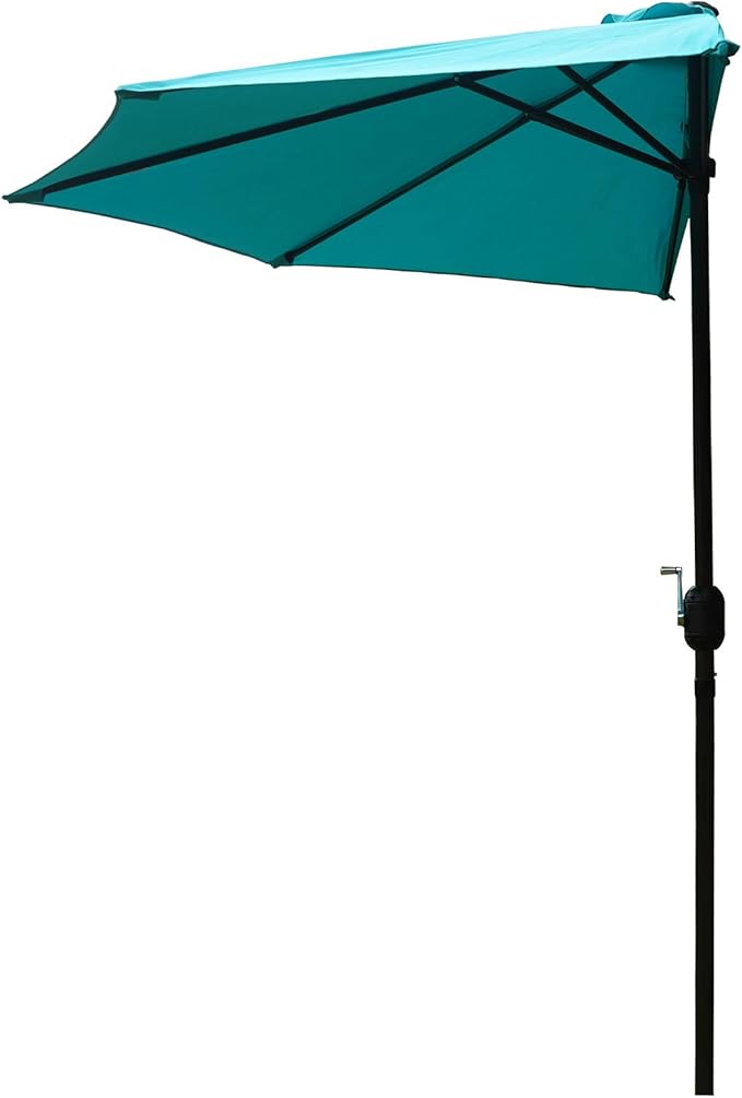 Kozyard 9 Ft Half Round Outdoor Patio Market Umbrella with 5 Ribs for Balcony Deck Garden or Terrace Shade