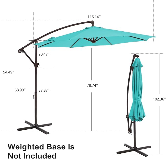 10FT Patio Umbrella, Outdoor Offset Cantilever Umbrella with Sturdy 8 Ribs, Easy Tilt Adjustment for Backyard Pool Garden,Peacock Blue