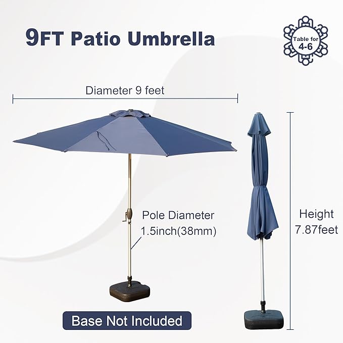 Domi 9FT Patio Umbrella, Outdoor Table Umbrella with Aluminum Pole, UV Protection Waterproof Market Sun Umbrella with Push Button Tilt and Crank for Garden, Deck, Backyard, Pool (Navy Blue)