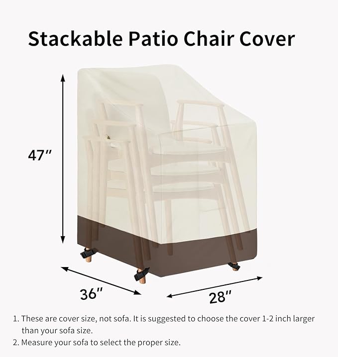 Easy-Going Heavy Duty Outdoor Stackable Chair Cover, Waterproof Patio Chair Cover, Windproof Outdoor Furniture Cover with Air Vent (1 Pack-28Wx36Dx47H inch, Beige/Dark Brown)