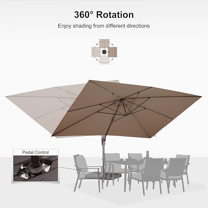 PURPLE LEAF 10' X 13' Patio Cantilever Umbrella Rectangle Umbrella Outdoor with Aluminum Offset Antique Bronze Hanging and 360° Rotation for Pool Garden Deck Patio, Taupe