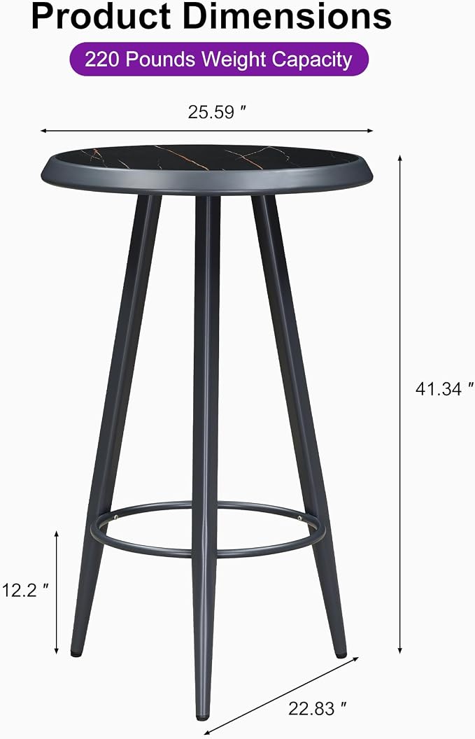 PURPLE LEAF Counter Height Table Patio Round Table Dining Coffee Kitchen Breakfast Bistro Outdoor Pub Bar Table for Garden Balcony, Dark Grey