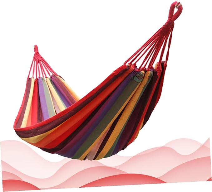 Kisangel Striped Canvas Hammock Swing, Portable Outdoor Camping Hanging Chair 190x85cm, Rainbow Color for Patio Backyard Garden Use