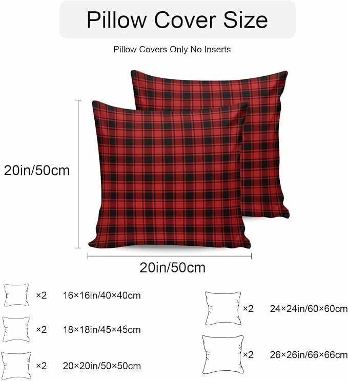 Red Black Plaid Waterproof Outdoor Pillow Covers Set of 2 Home Decor Vintage Farmhouse Abstract Buffalo Check Pillowcase Patio Pillow Covers for Couch Bench Furniture Garden 20x20in