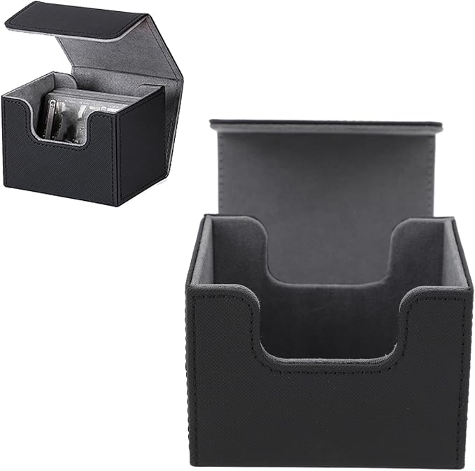 Zunate Card Deck Box for Tarot or Game Cards, Large Capacity PU Leather Storage Box/Cover with Magnetic Flap Lid, Holds 100 Cards, Soft Felt Lining, Black Finish (Black)
