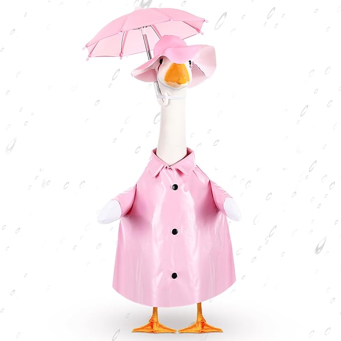 FuWeave Summer Baby Goose Outfit Raincoat and Umbrella for 17'' Lawn Porch Baby Goose Costume Plastic Raincoat Clothes for Summer Spring Outdoor Patio Yard Lawn Decoration(Pink)