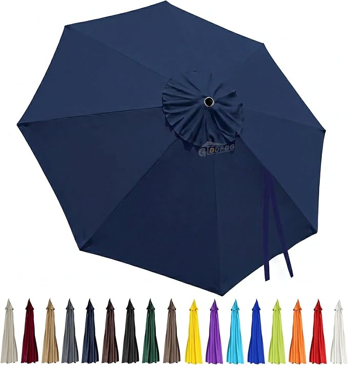 10ft Patio Umbrella Replacement Canopy 8 Ribs, Waterproof & Fade Resistant Market Umbrella Cover, Thickened Polyester Fabric for Backyard, Garden and Pool (Canopy Only) (Navy)