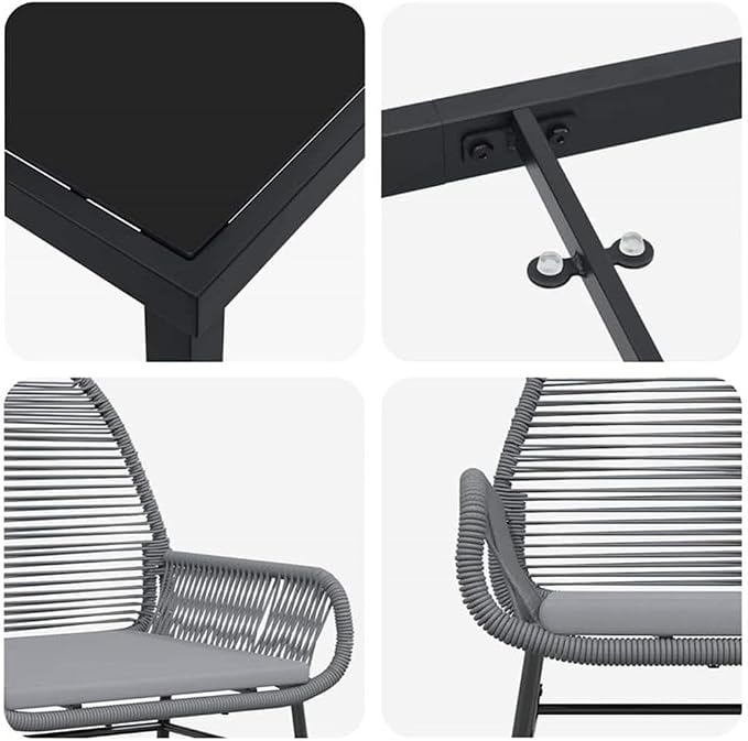 Afuera Living 5 Piece Poly Rattan Garden Dining Set, Black Finish, Cushioned Seats, UV-Resistant Material, Powder-Coated Steel Frame, Tempered Glass Tabletop, Modern Patio Furniture for Outdoor Spaces