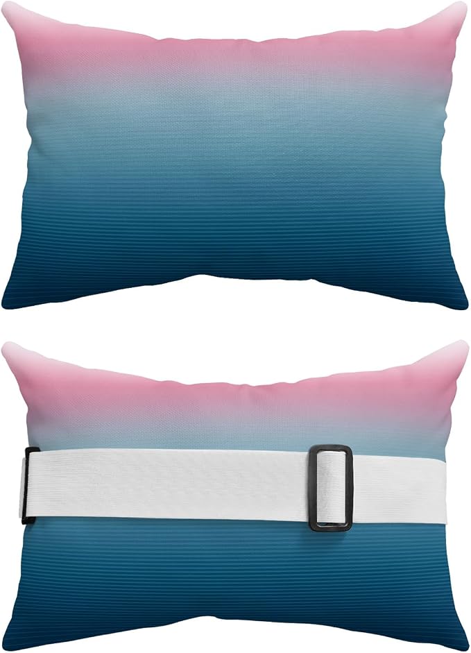 Outdoor Pillows Covers with Inserts Pink Blue Ombre Stripe Line Gradient Waterproof Recliner Pillow with Adjustable Strap Throw Pillows for Patio Furniture Pool Lounge Chair, 11x16 Inch, 2PCS
