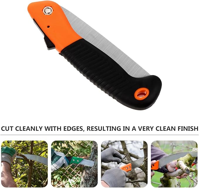 ibasenice Foldable Hand Saw 15In Steel Blade Portable Pruning Tool for Camping Gardening Woodworking with Auto-Lock System