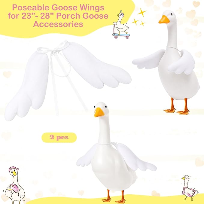 Abbylike 2 Pcs Poseable Goose Wings for 23”- 28" Porch Lawn Goose Outfit Accessories Poseable White Wings for Outdoor Patio Yard Lawn Art Decoration (Rippled Edge)