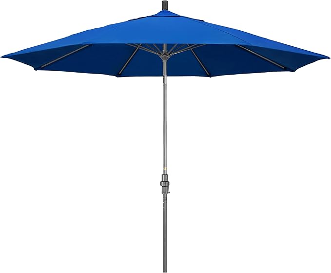 California Umbrella 11Ft Fiberglass Rib Patio Umbrella, Hand-Crank, Tilt-Collar, Gray Frame, Solution Dyed Royal Blue Fabric