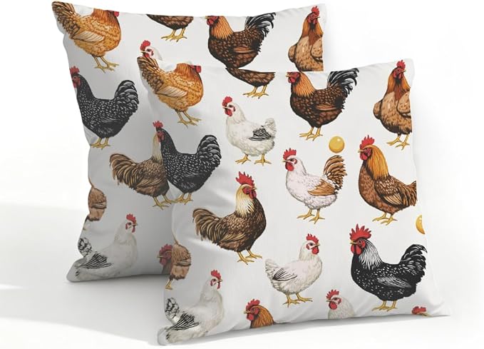 18x18 Inch Outdoor Pillow Covers Set of 2 Waterproof Throw Pillow Covers Decorative Couch Cushion Covers Chickens Egg Square Pillowcases Protectors for Patio Garden Sofa