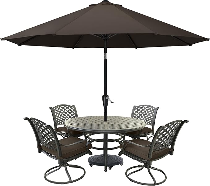 MASTERCANOPY 9FT Patio Umbrella with Push Button Tilt and Crank, Outdoor Market Umbrella with 8 Sturdy Ribs, UV Protection & Waterproof for Garden, Deck, Backyard, Pool (Brown)