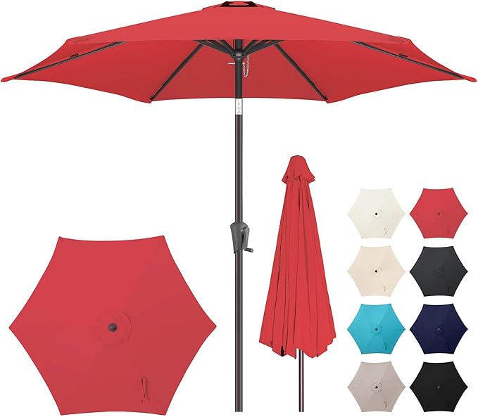 7.5ft Outdoor Patio Umbrella - Table Umbrella Waterproof UV Protection, Sombrillas de Patio with Push Button Tilt, Sun Umbrella for Pool, Porch, Garden, Deck, Backyard (Red)