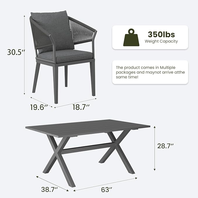 LayinSun 12 Piece Outdoor Dining Table Set, Aluminum Modern Rectangular Dining Table and All-Weather Wicker Chairs Set for Patio Deck Indoor Decor Kitchen