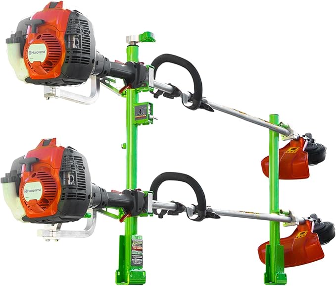 Green Touch Industries Xtreme Pro Series 2 Position Maximum Security One Lock System Line Trimmer Rack with Aluminum Mounting Blocks