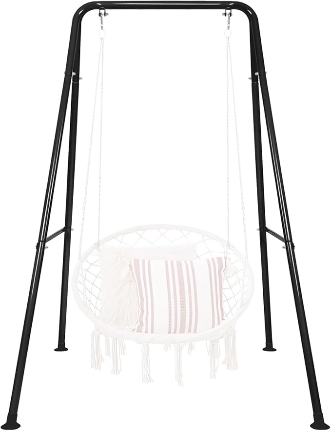 Hammock Chair Stand, Heavy-Duty A-Frame Metal Swing Stand for Indoor and Outdoor, Suitable for Most Hanging Chairs, Easy to Assemble & Store, Hammock Chair not Included (Black)