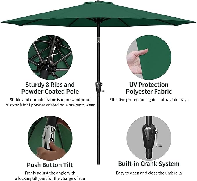 Simple Deluxe 9ft Outdoor Market Table Patio Umbrella with Button Tilt