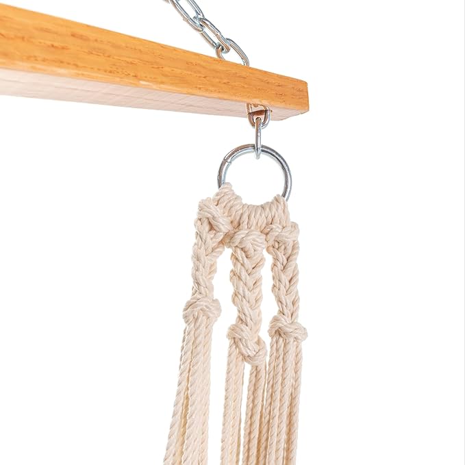 Original Pawleys Island Single Hammock Chair – Oatmeal DuraCord Rope, 350 lb Capacity, Oak Spreader Bar, Zinc Plated Hardware, Handcrafted in The USA
