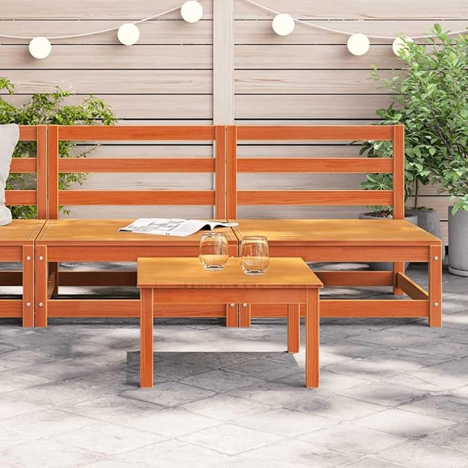 Rustic Outdoor Sectional Sofa Set Brown Solid Pine Wood 27.6" x 27.6" x 26.4" Modular Patio Couch Weatherproof Small Balcony Loveseat for Garden, Terrace, Backyard