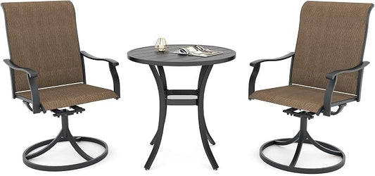 Anmutig 27.5 Inch Outdoor Patio Round Table with Swivel Rocking Chairs Set 2 - Brown Yellow Style1