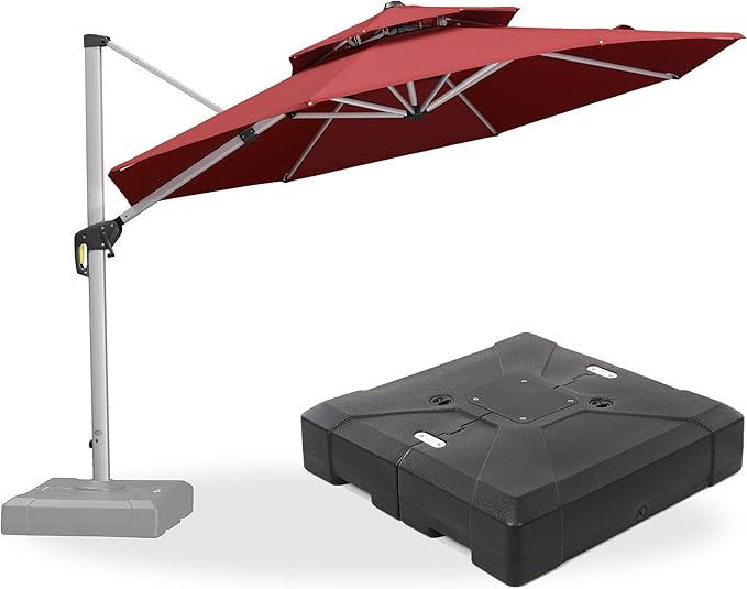 PURPLE LEAF 11 FT Cantilever Patio Umbrellas with Base Included, Large Round Offset Umbrella with 360° Rotation, Outdoor Aluminum Pool Umbrella for Pool Lawn Garden, Terra